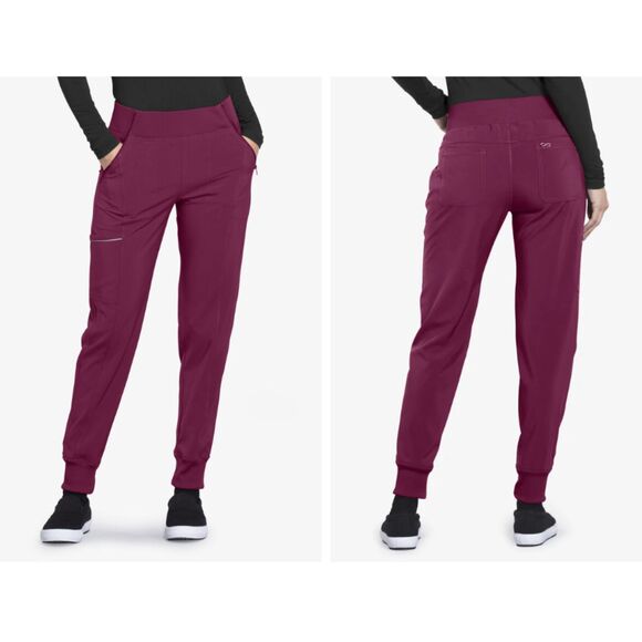Cherokee Infinity Mid Rise Tapered Leg Jogger Scrub Pant in WINE size M petite - Picture 1 of 8